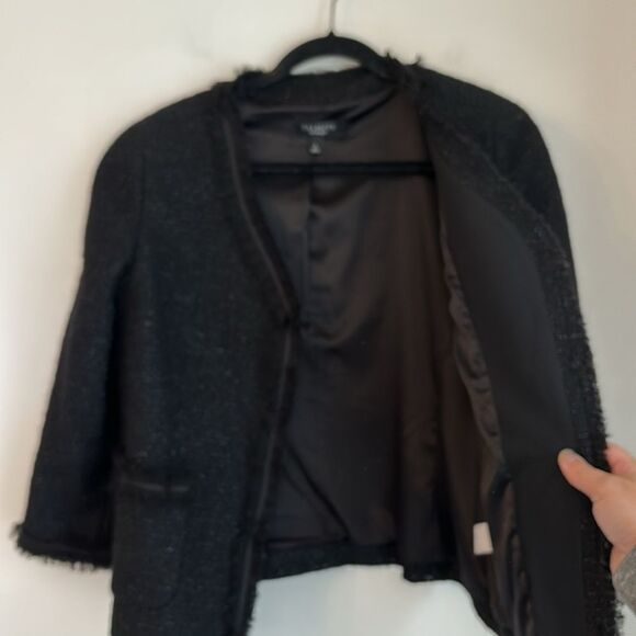 Talbots Women black tweed sparkle holiday raw hem blazer suit jacket size. 8 EUC - Picture 7 of 12